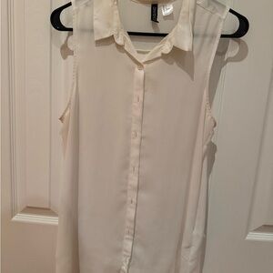Divided Cream Sleeveless Blouse